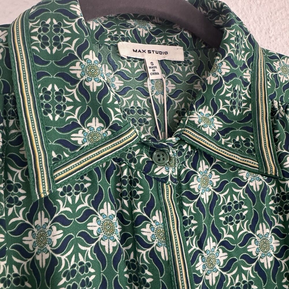 NWT Max Studio Maxi Dress Green Bohemian Farmhouse Modest Festival Sz S MSRP$148 - Picture 2 of 16
